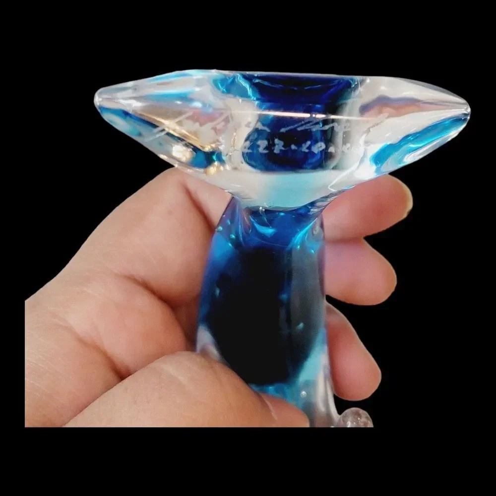 Marcolin Lead Crystal Art Glass Cobalt Blue Dolphin Signed‎ Sardinia Italy 4